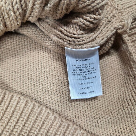 Talbots Sweater Medium P Petite Tan Cable Knit Preppy Feminine Portrait Collar - Picture 3 of 7